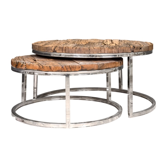 Karmal Eco Wood & Silver Coffee Table Set
