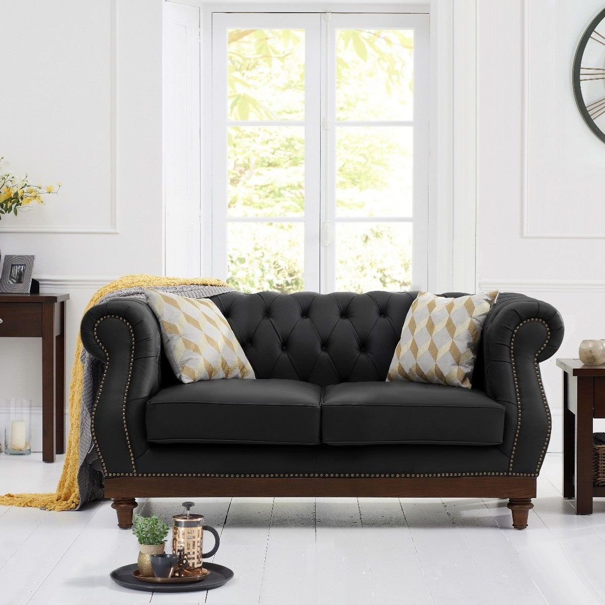 Highgrove 2 Seater Black Leather Sofa