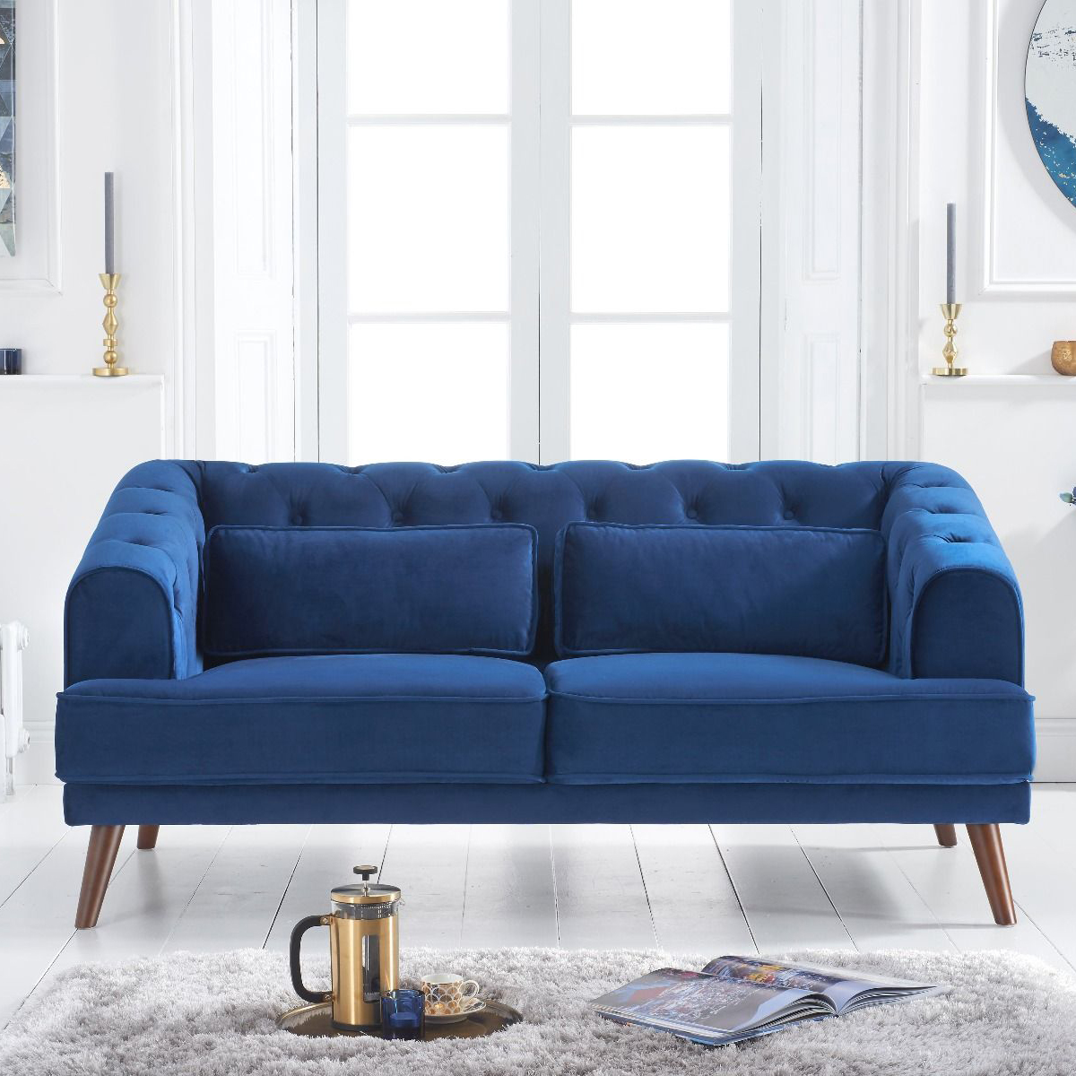 Destiny 2 Seater Blue Velvet Sofa