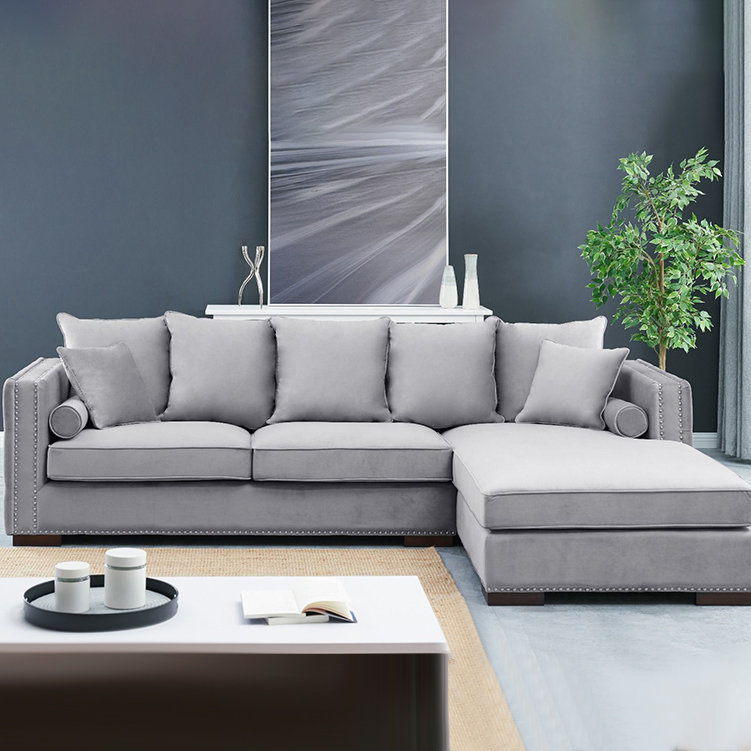 Moscow Grey Velvet Right-Side Corner Sofa