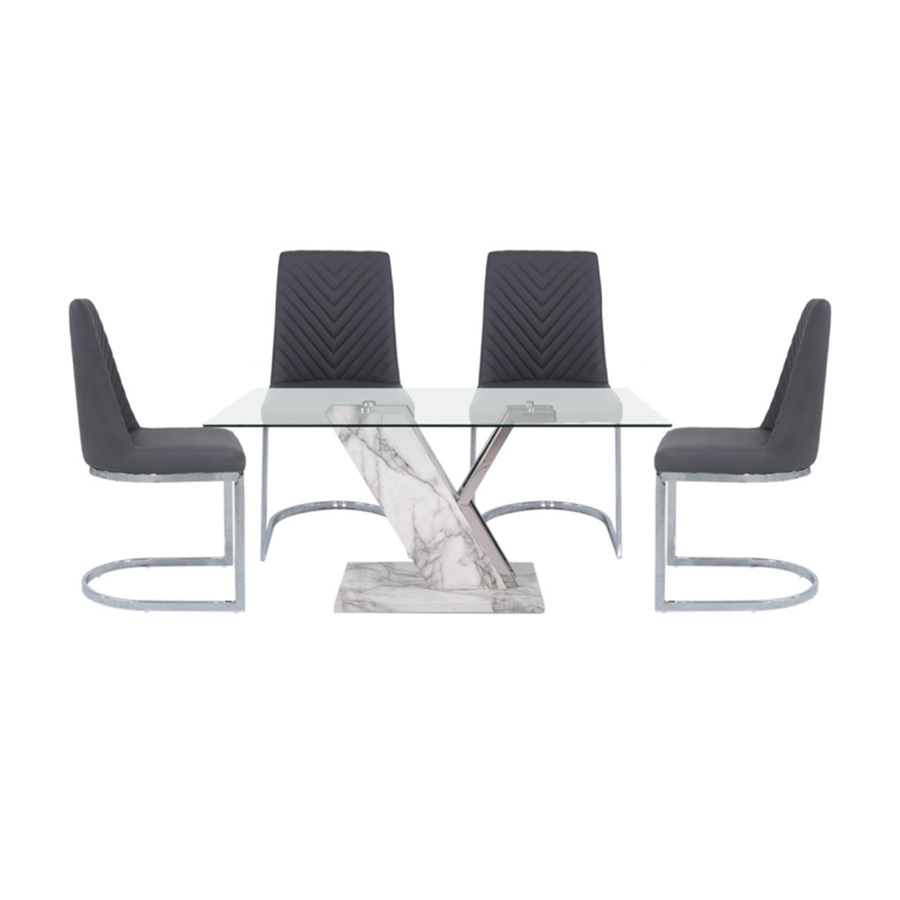 Luca Grey Marble & Glass Dining Table Set