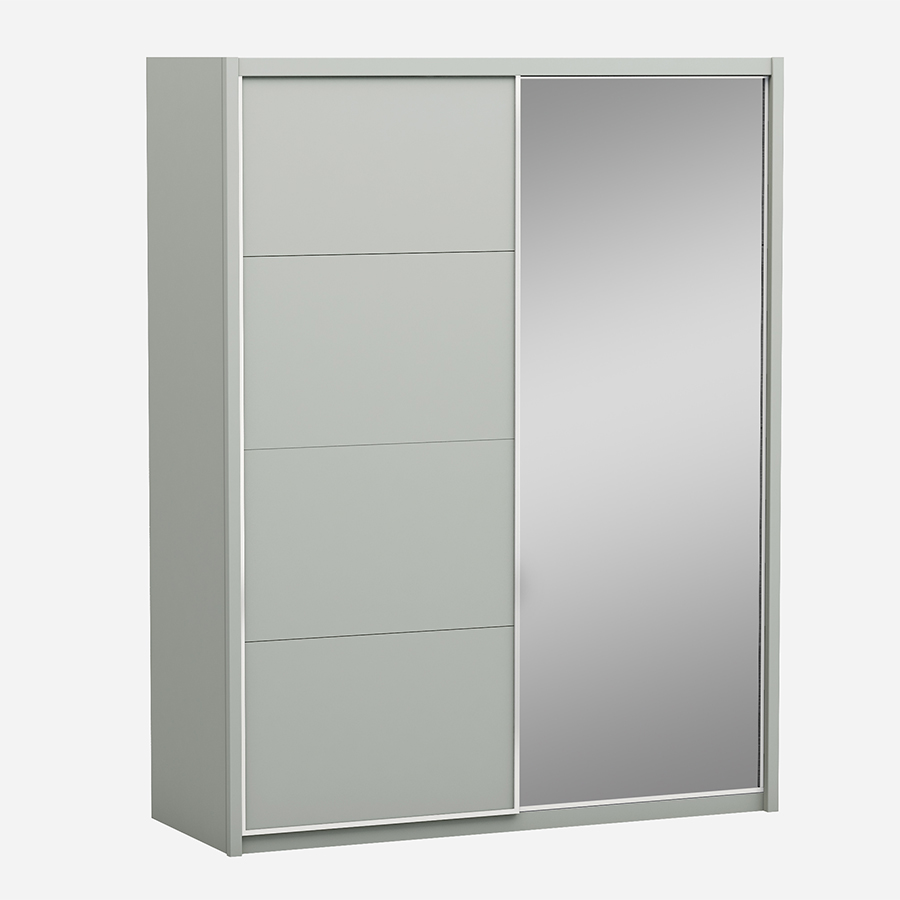Lopez Cool Grey High Gloss & Brushed Steel 2 Door Sliding Mirrored Wardrobe