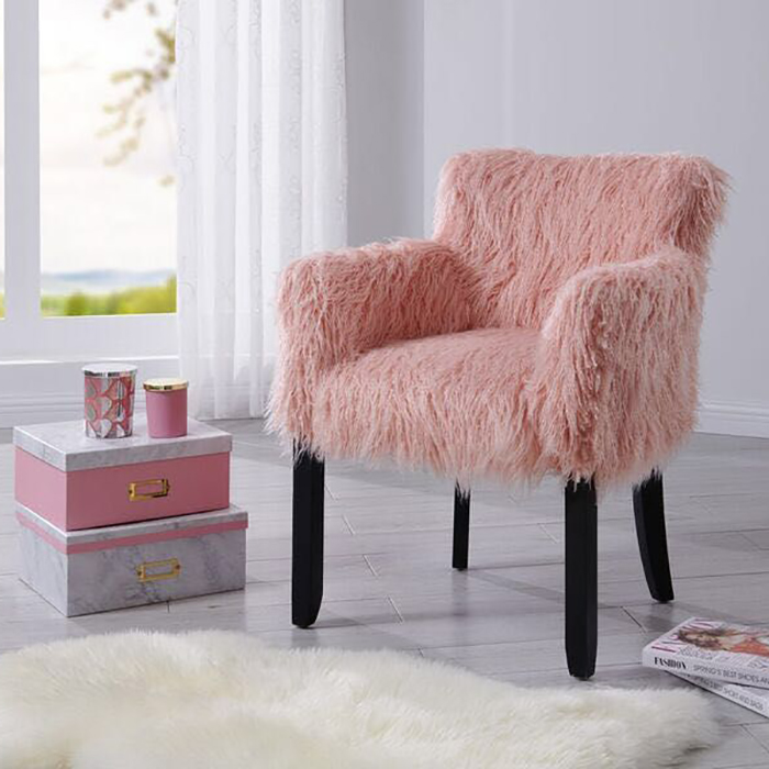 Heavy Shag Pink Faux Sheepskin Bedroom Feature Chair
