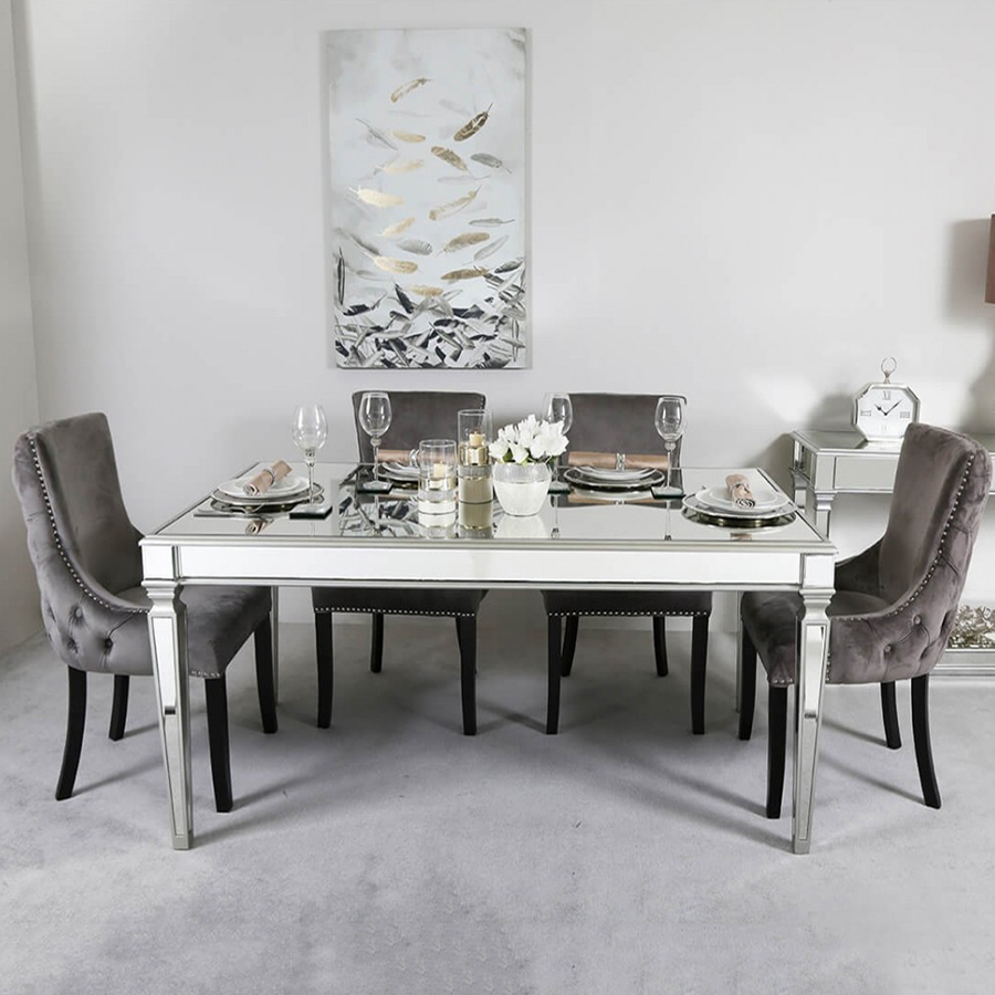 Andreas Silver Trim Mirrored 5 Piece Set with Grey Chairs