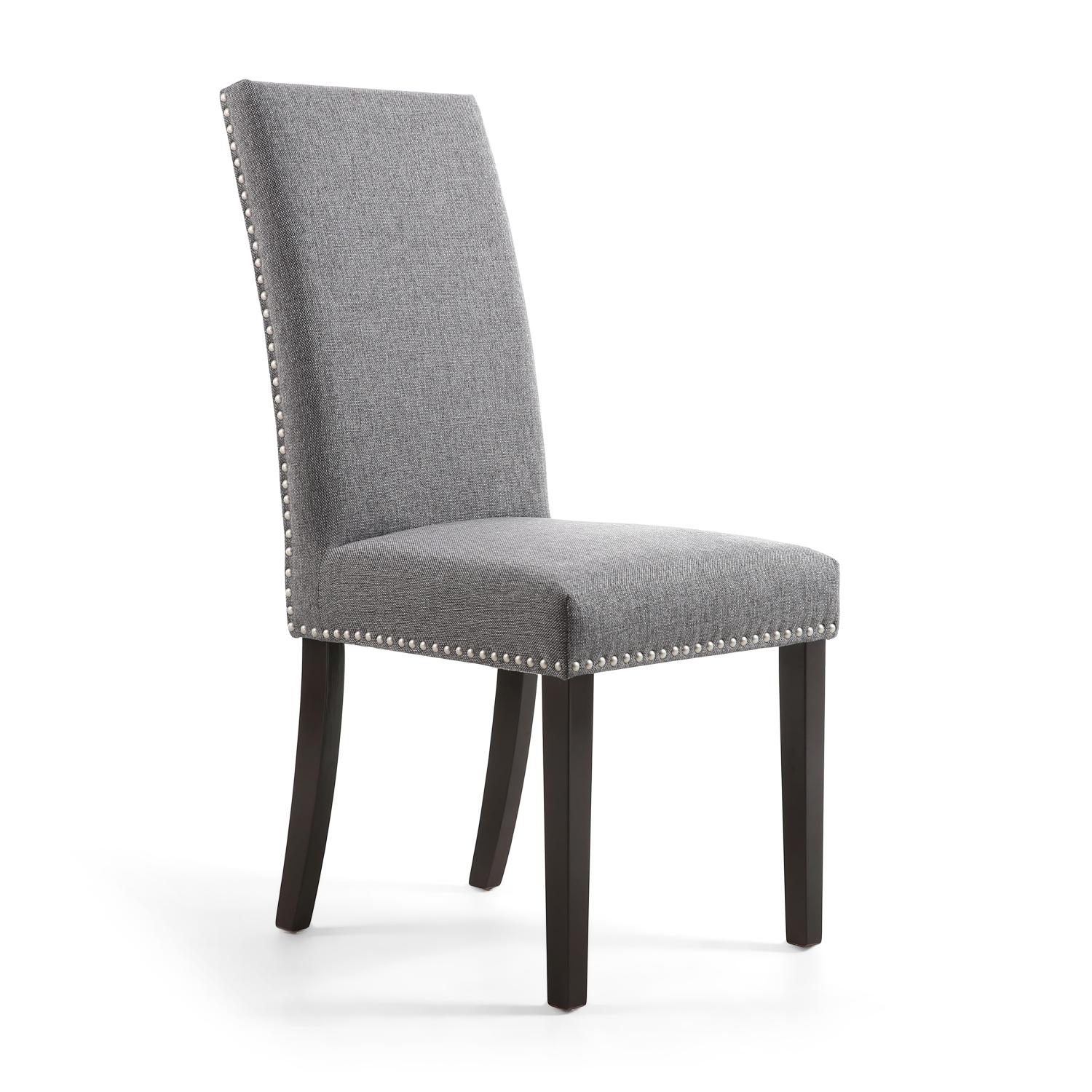 Reed Steel Grey Linen Studded Dining Chair (Brown Legs)
