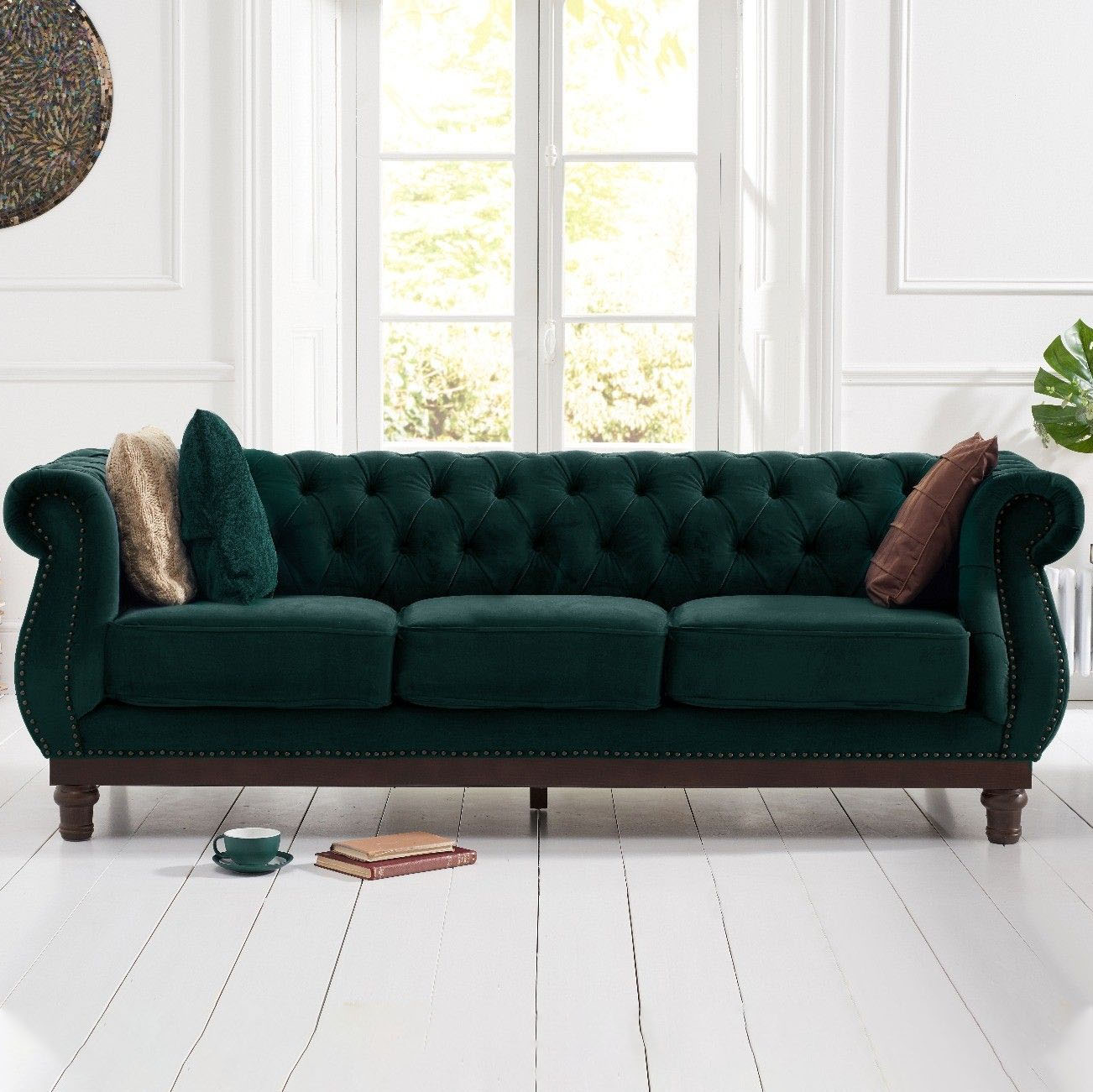 Highgrove 3 Seater Green Velvet Sofa