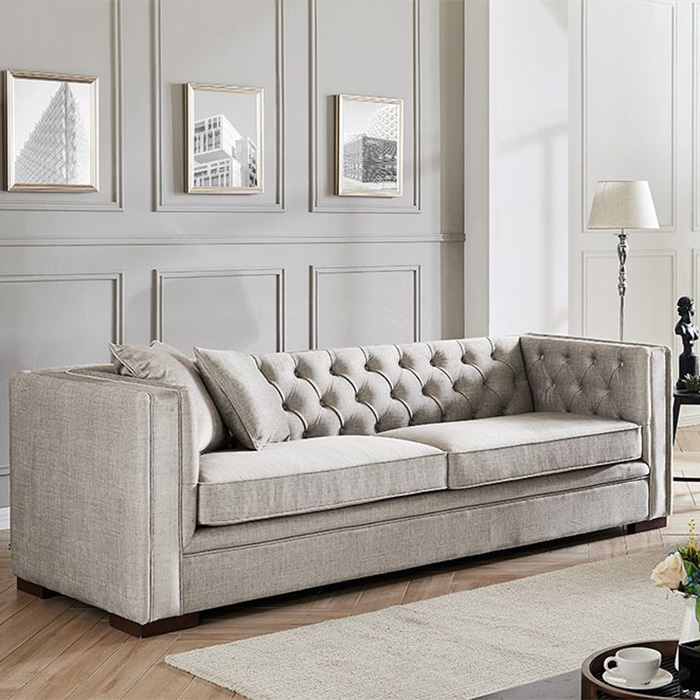 Montreal Pebble Grey Fabric 3 Seater Sofa