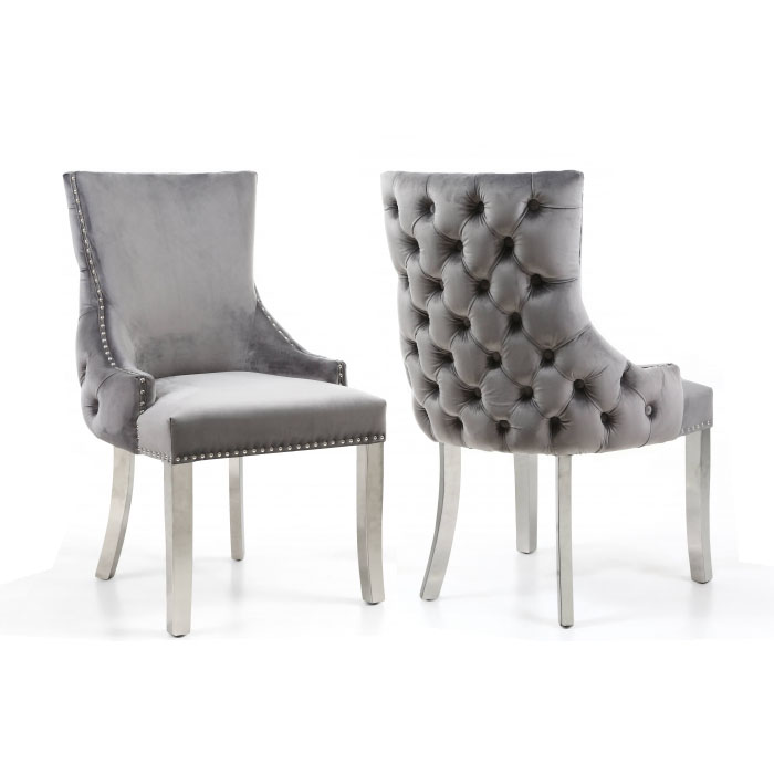 Wilson Grey Velvet Deep On Back, Verona Dining Chairs In Grey Velvet