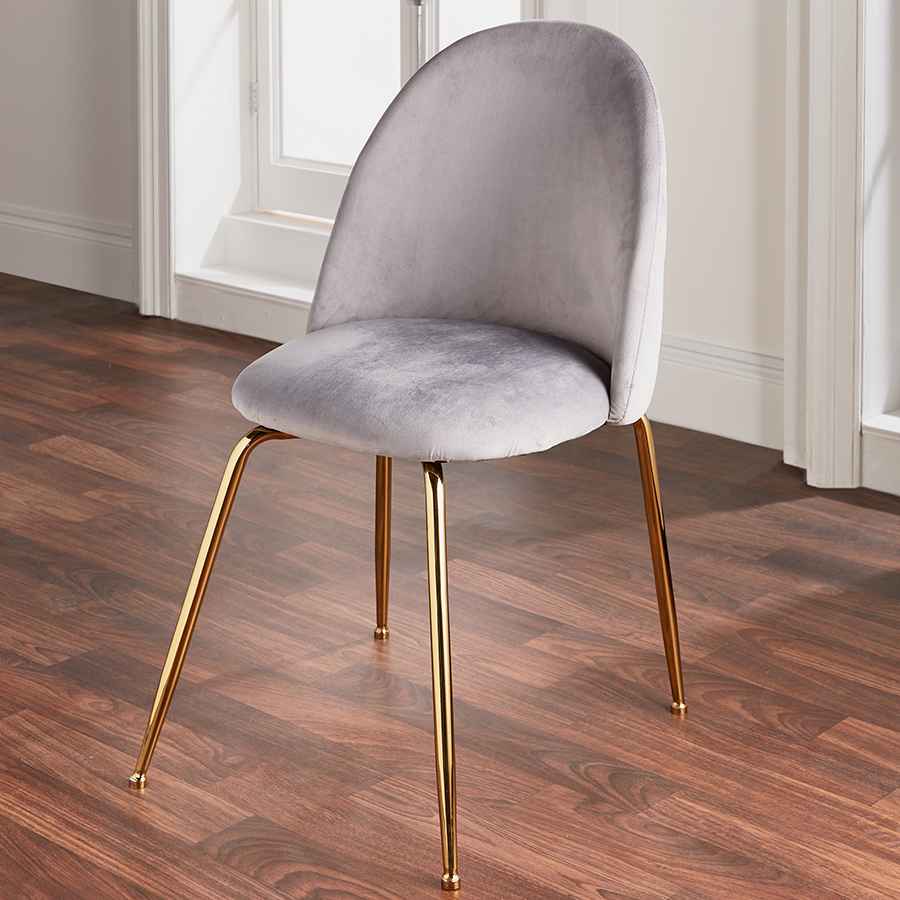 Gatsby Grey Velvet Quilted Back & Gold Dining Chair