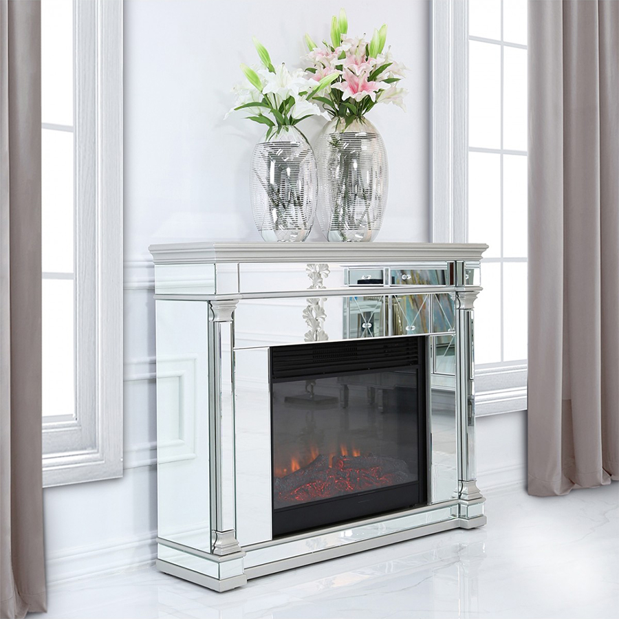Andreas Electric Fire Silver Mirrored Surround