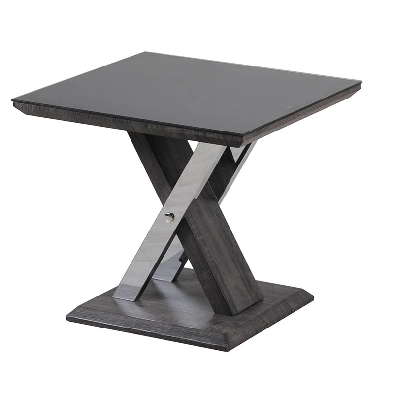Xavi Rectangular Black Glass & Walnut Lamp Table