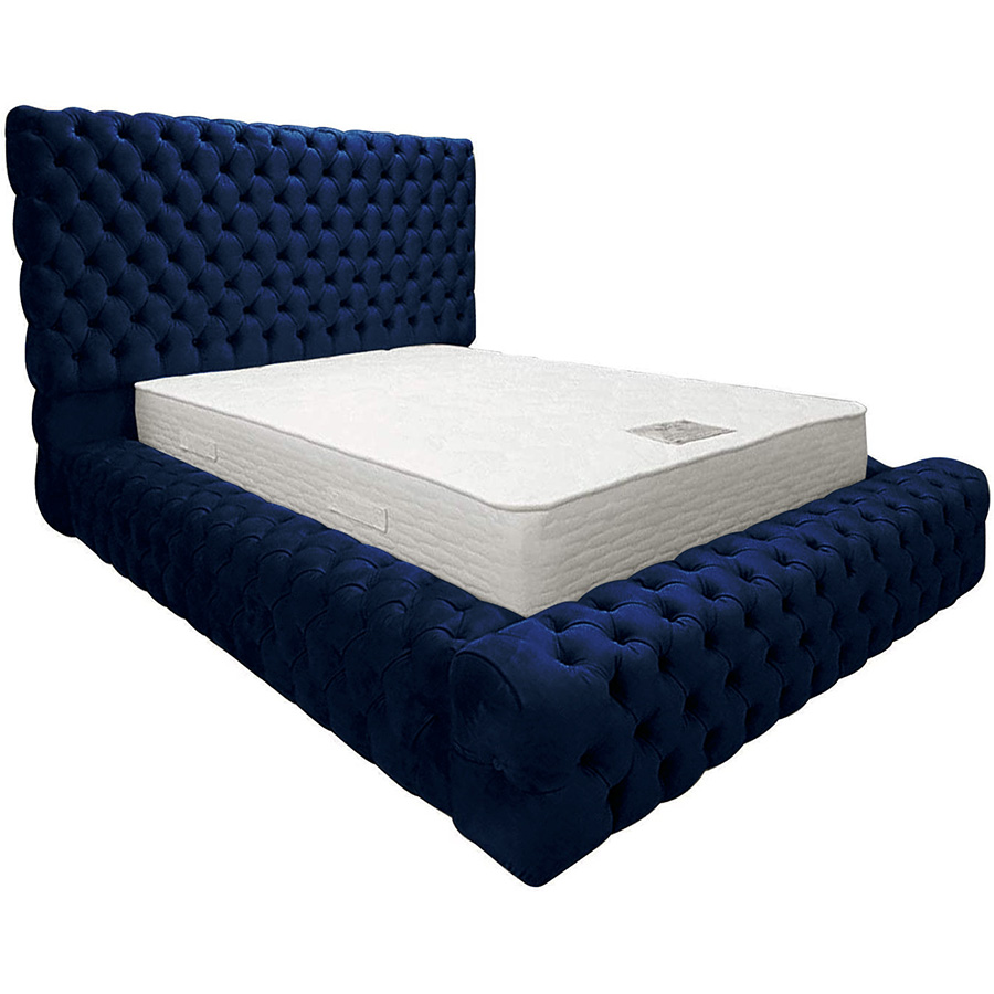 Silvanna 6ft Plush Blue Velvet Buttoned Bed 