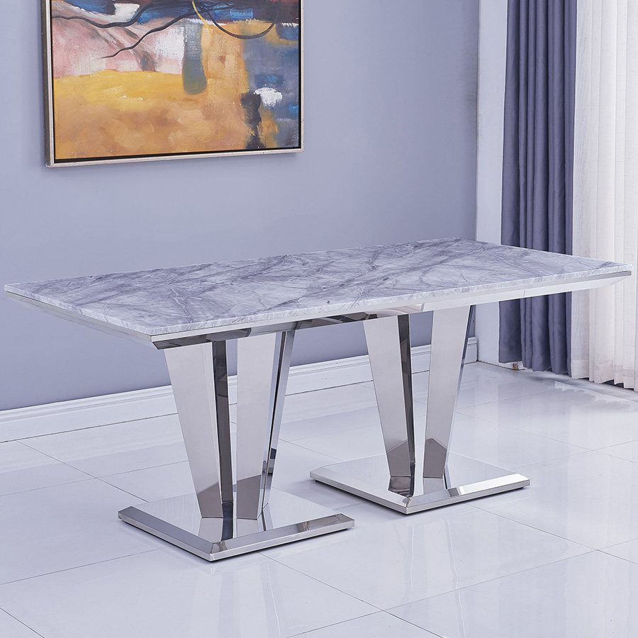 Riccardo Grey Marble & Chrome 1.8m Rectangular Dining Table