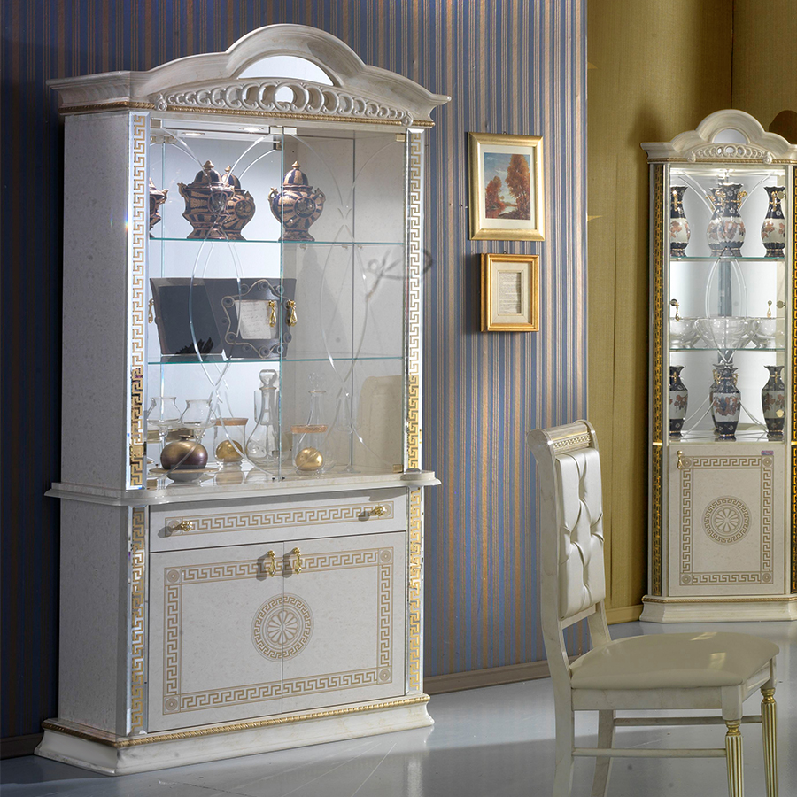 Vittorio Cream & Gold High Gloss 2 Door Display Cabinet