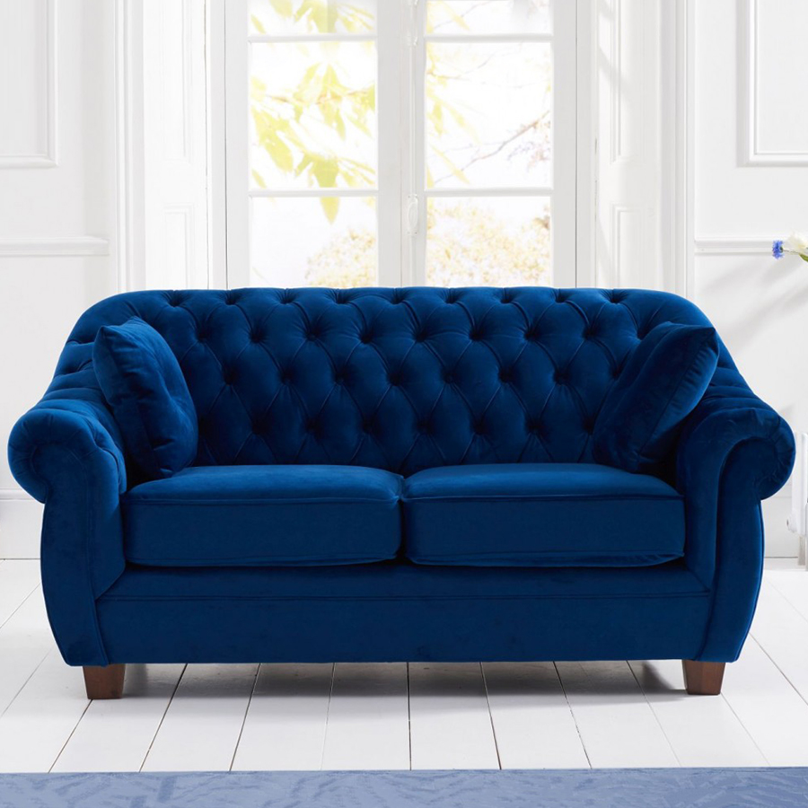 Liv Blue Plush Chesterfield Two Seater Sofa