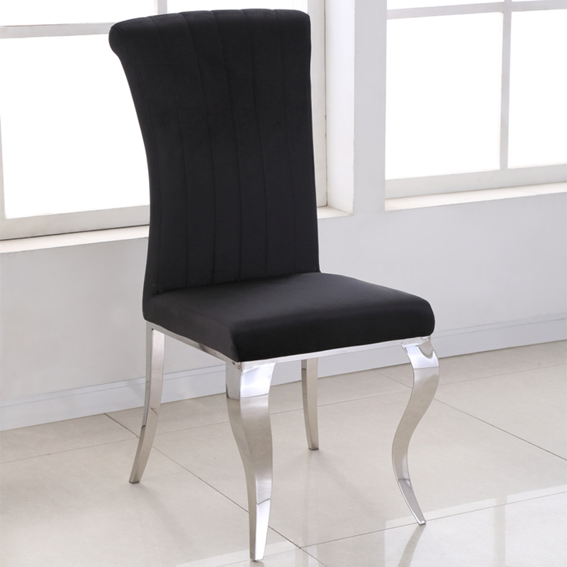 Liyana Black Velvet & Chrome Roll Top Dining Chair