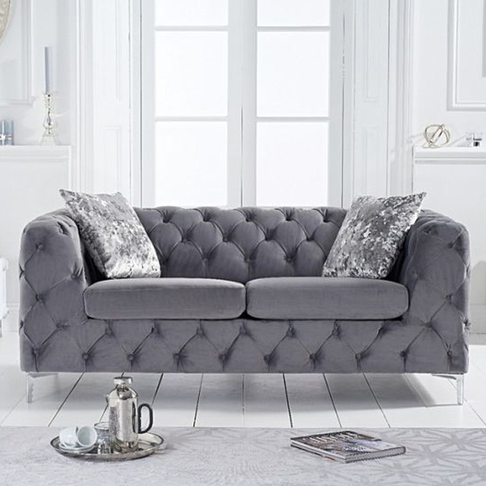 Aly 2 Seater Grey Velvet Buttoned Sofa
