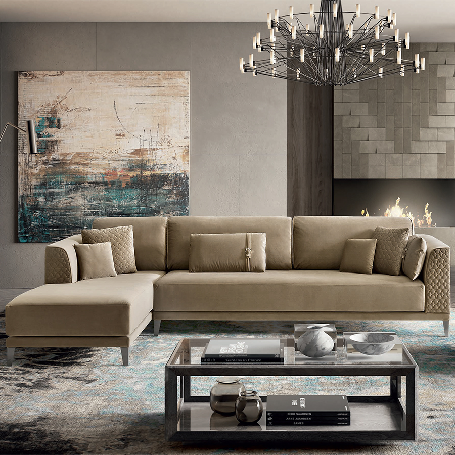 Manera Quilted & Plain Velvet 3.2m x 1.8m Chaise Corner Sofa