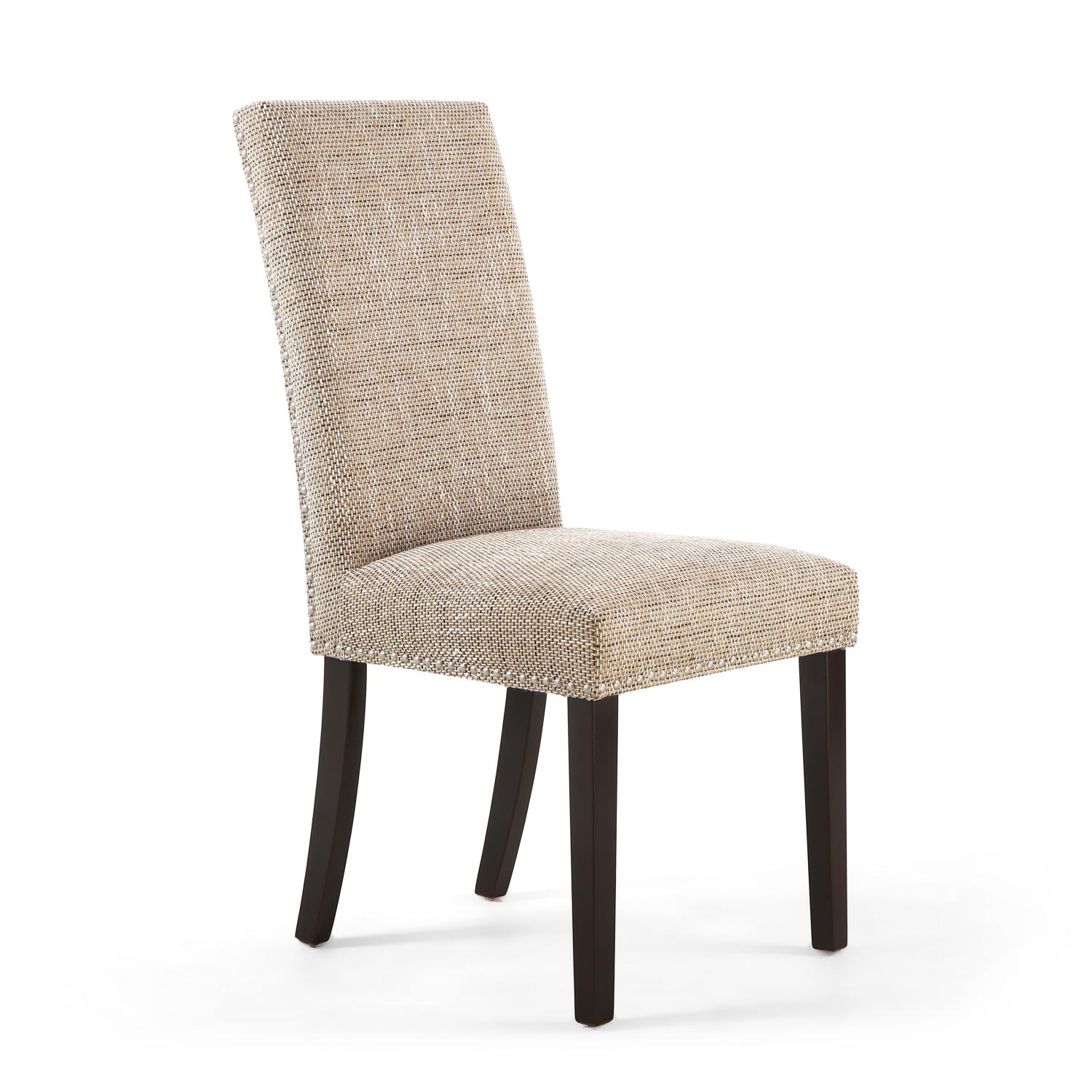 Reed Oatmeal Tweed Studded Dining Chair (Brown Legs)