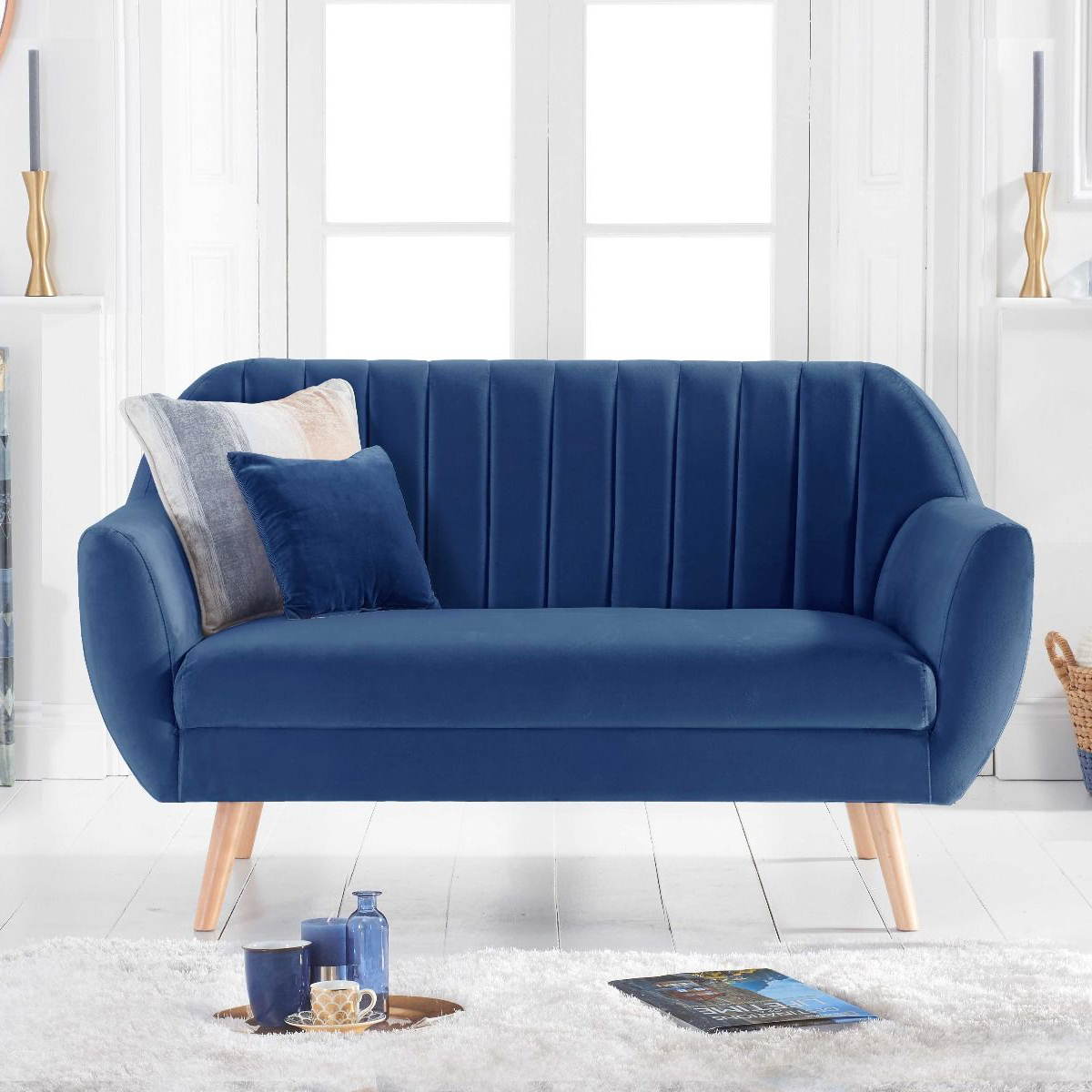 Luxor 2 Seater Blue Velvet Sofa