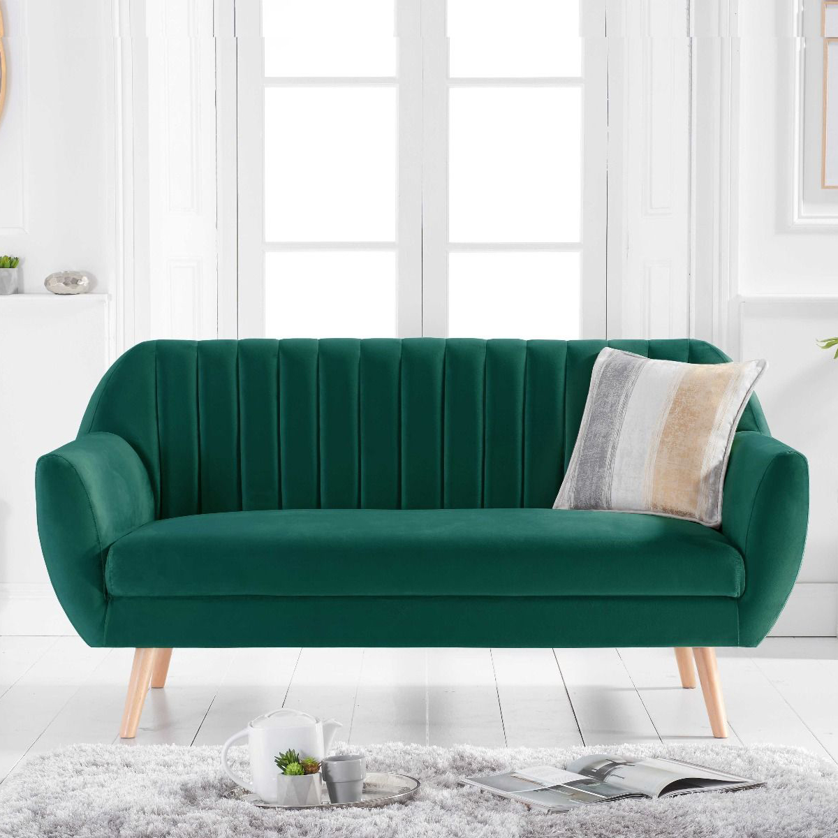 Luxor 3 Seater Green Velvet Sofa