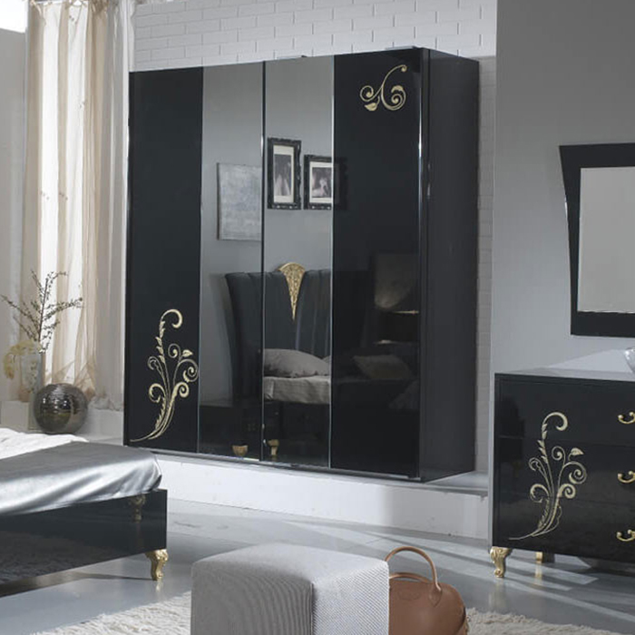 Sabrina Black & Gold 3 Door Sliding Mirrored Wardrobe